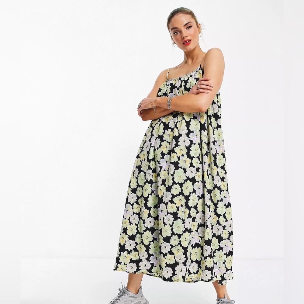 Annorlunda Cami Maxi Retro Floral Smock Dress in Size 4